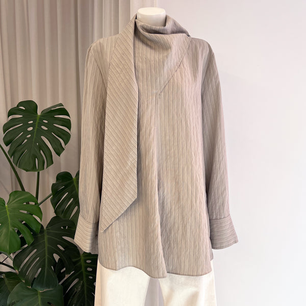 Utah Scarf Neck Top in Pebble & Black Stripes