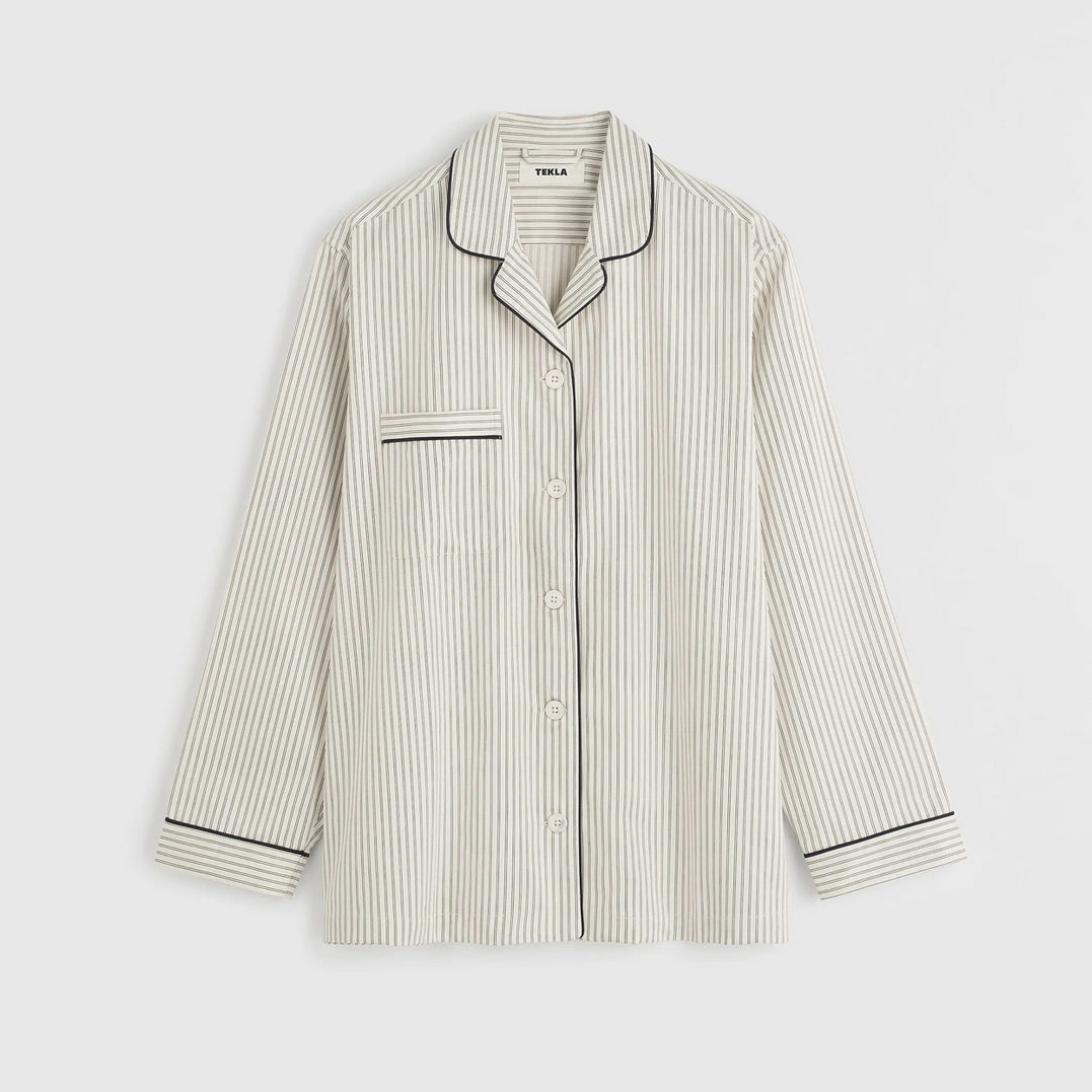 Sateen Women's Long Sleeved Shirt in Brown Pin Stripes