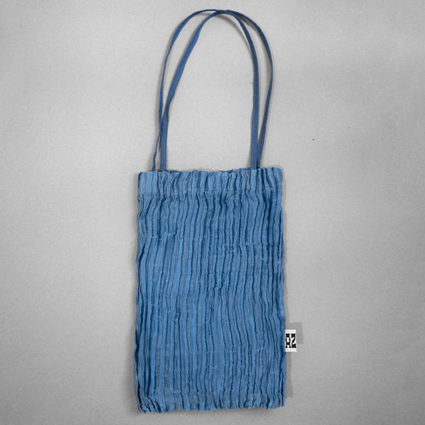 Hand Pleated Silk Handbag in Light Indigo