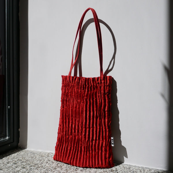 Hand Pleated Silk Handbag in Madder