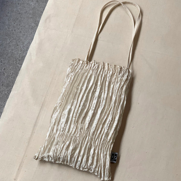 Hand Pleated Silk Handbag in Myrobalan