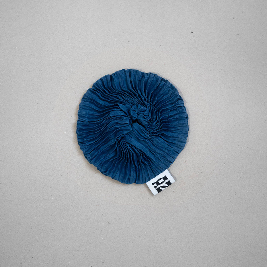 Hand Pleated Silk Scrunchie in Two-tone Indigo