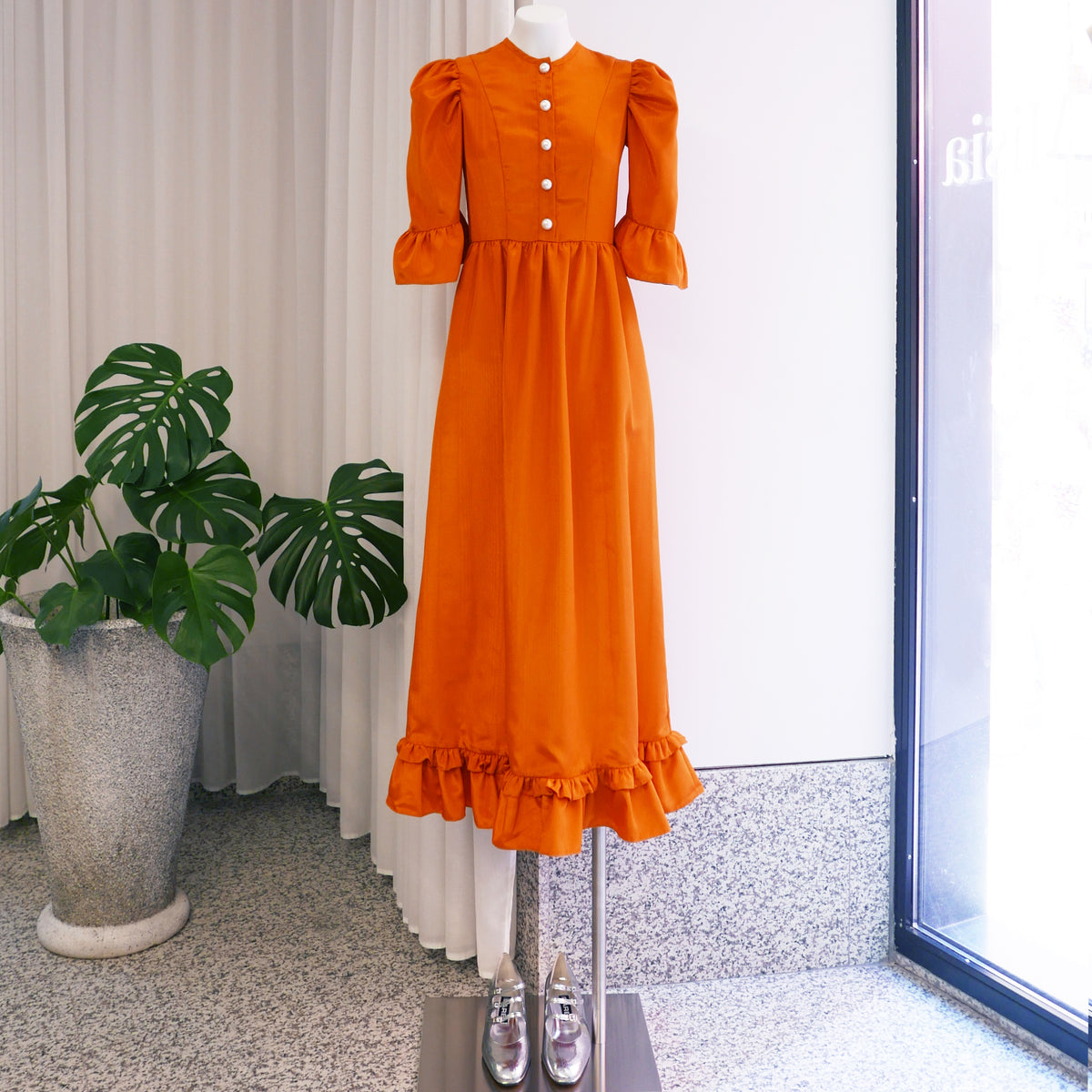 orange button dress 100% Cotton Orange Floral Button Front Midi Dress - All Dresses