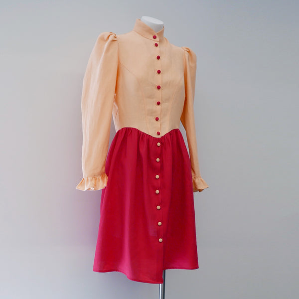 Grace Dress in Peach & Red Linen
