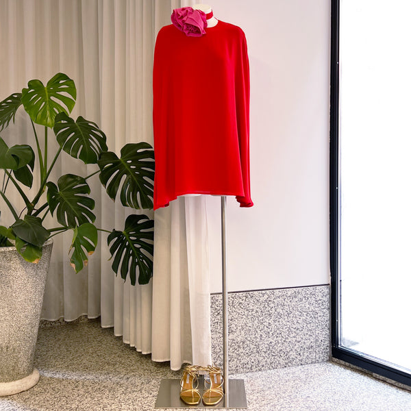 Eleonore Short Cape Dress in Red With Pink Flower