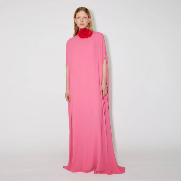 Eleonore Long Dress in Hot Pink with Red Flower