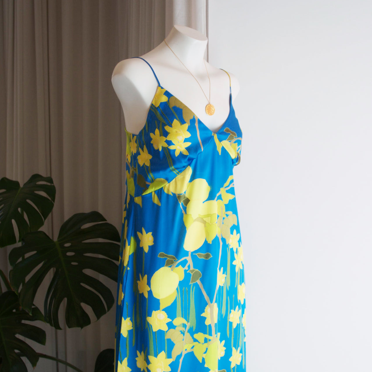 Jeanine Silk Slipdress in Citrusfield Blue