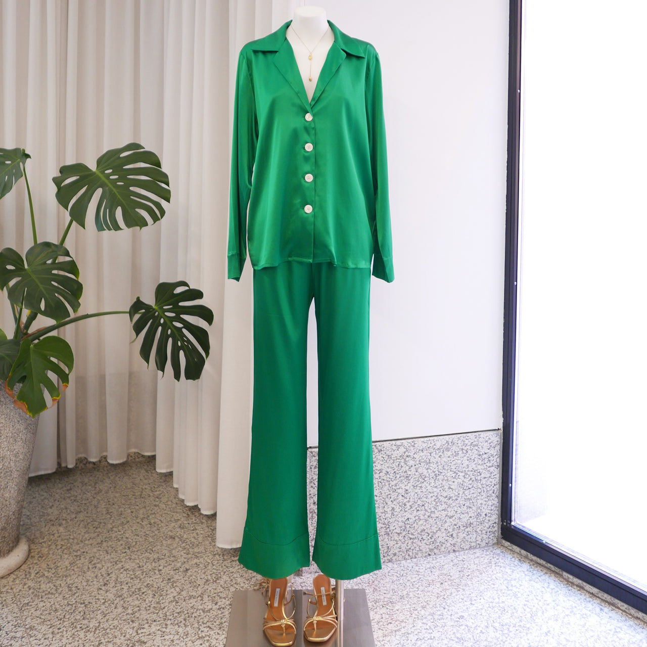Louis Silk Blouse in Emerald Green