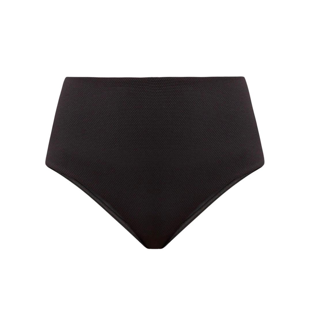 Ana High-Waisted Bikini Bottom in Textured Black