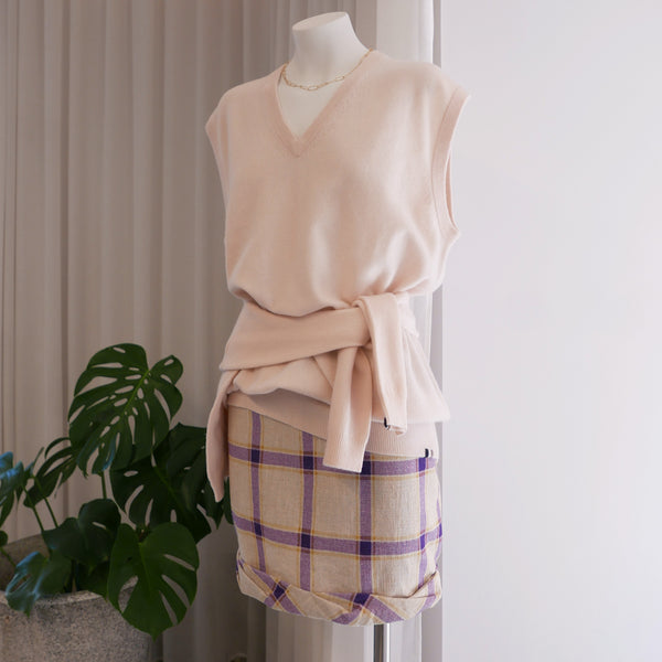 Cecilie Linen Skirt Purple Checks