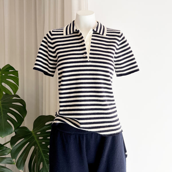 Salamander Cashmere Polo Top in Breton