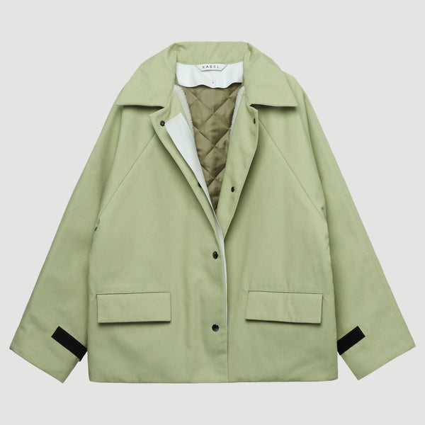 Canvas Sheepskin Patchwork Reversible Jacket in Green Tea