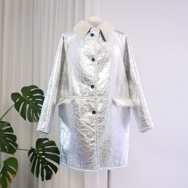 Above the Knee Sheepskin in White/Silver