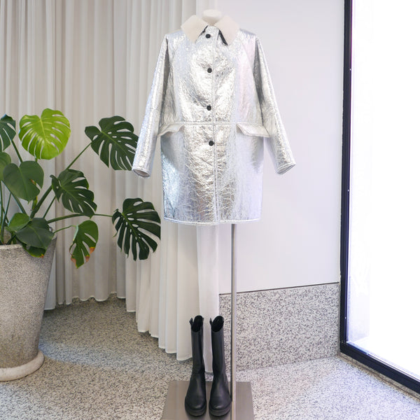 Above the Knee Sheepskin in White/Silver