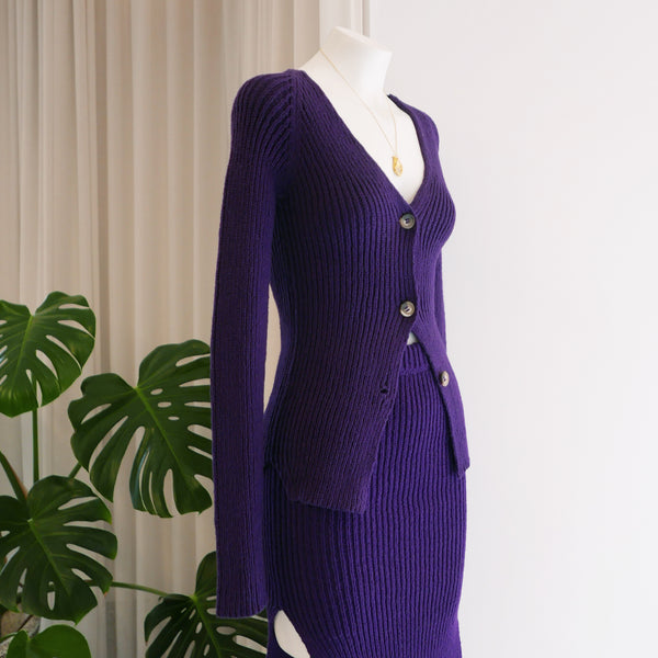 Ramin Ribbed Cotton Cardigan in Purple