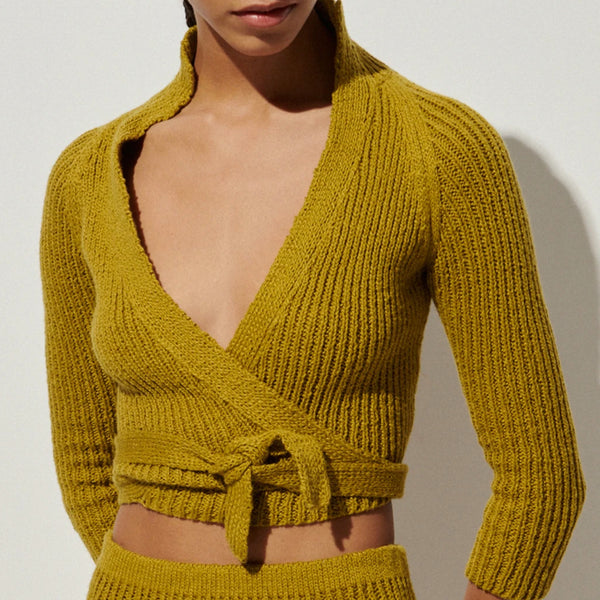 Garam Ribbed Cotton Top in Chartreuse