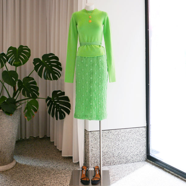 Amy Skirt in Cotton Cloqué Fil Coupé Green