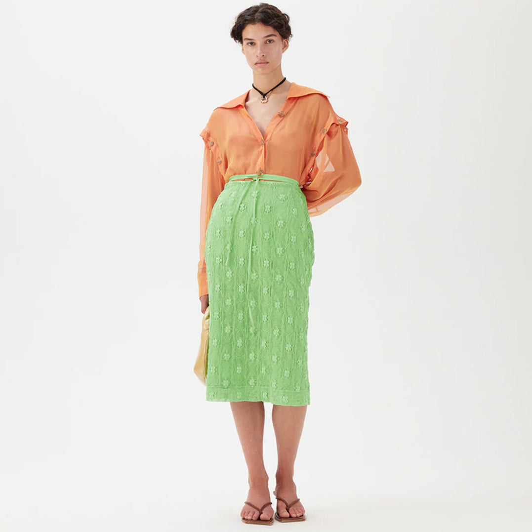 Amy Skirt in Cotton Cloqué Fil Coupé Green