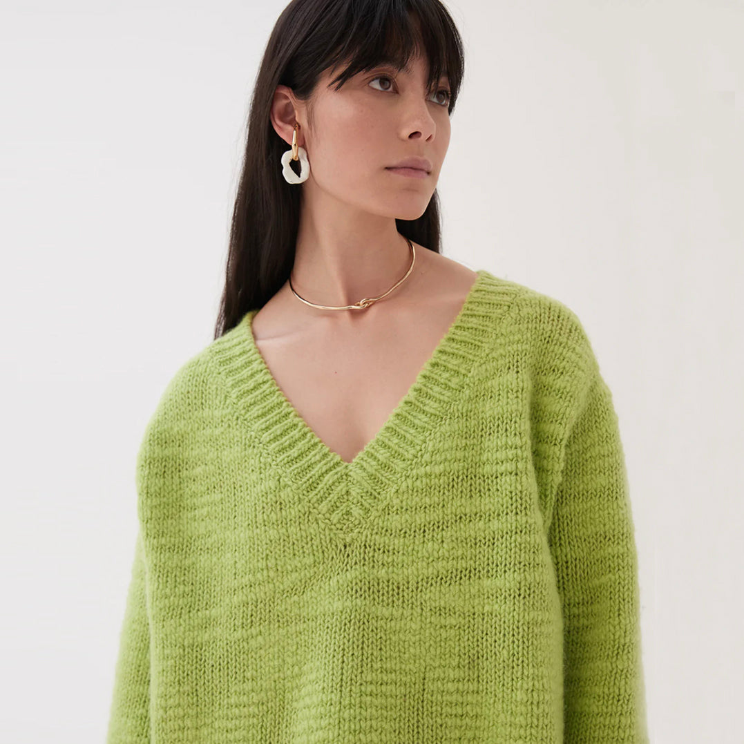 Elliot Sweater in Wool Lime Green