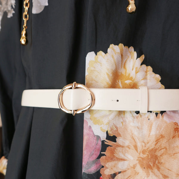 Celia Belt in Shiny Leather Cream