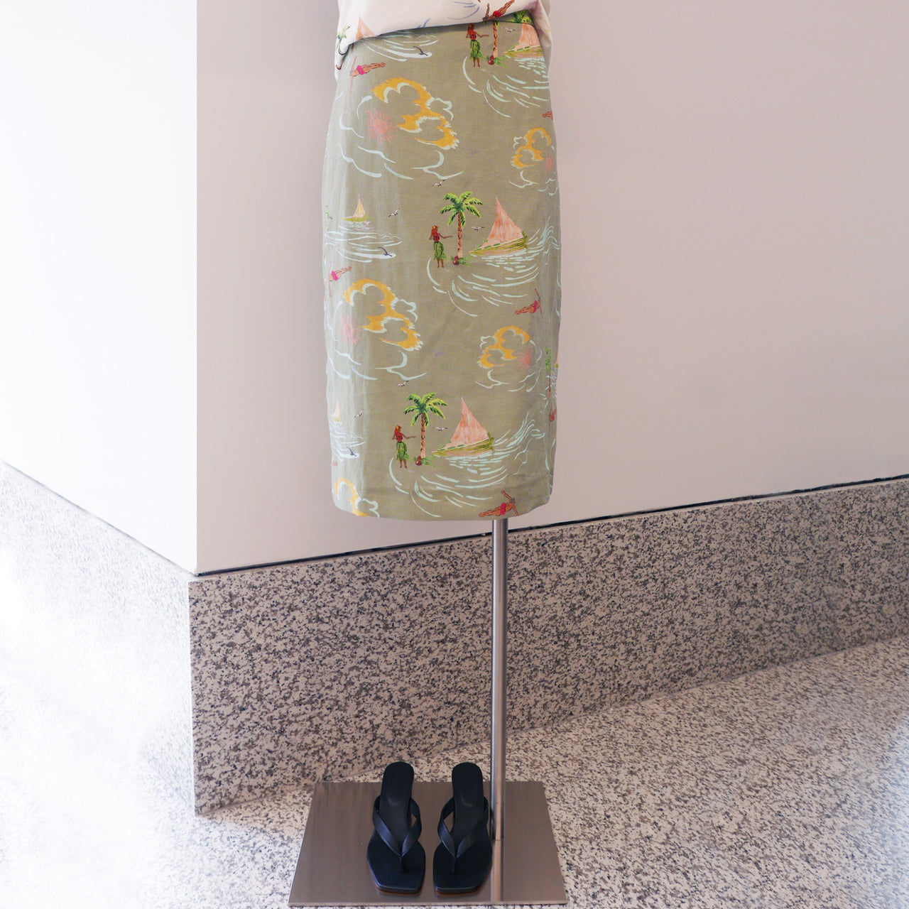 Blair Linen Printed Skirt in Khaki