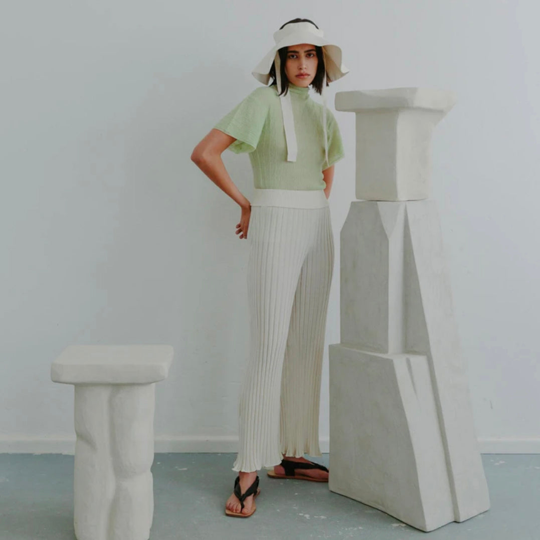 Ombre Ribbed Knit Trousers in Chalk