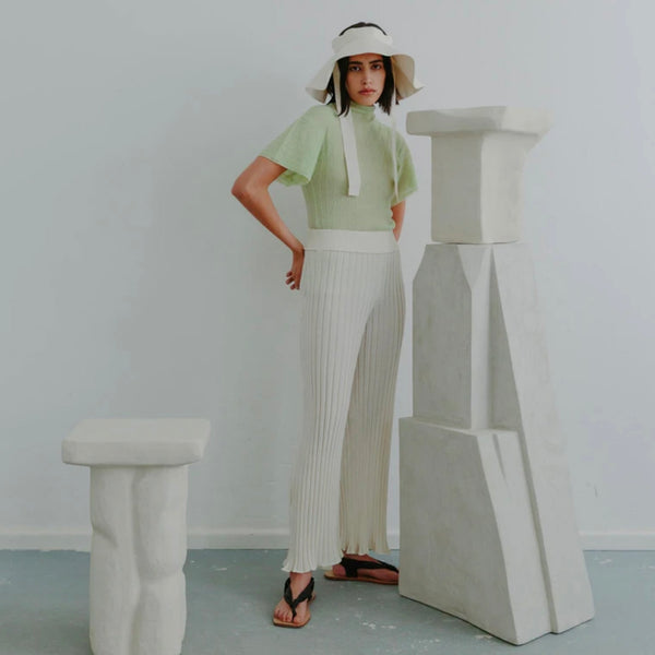 Ombre Ribbed Knit Trousers in Chalk