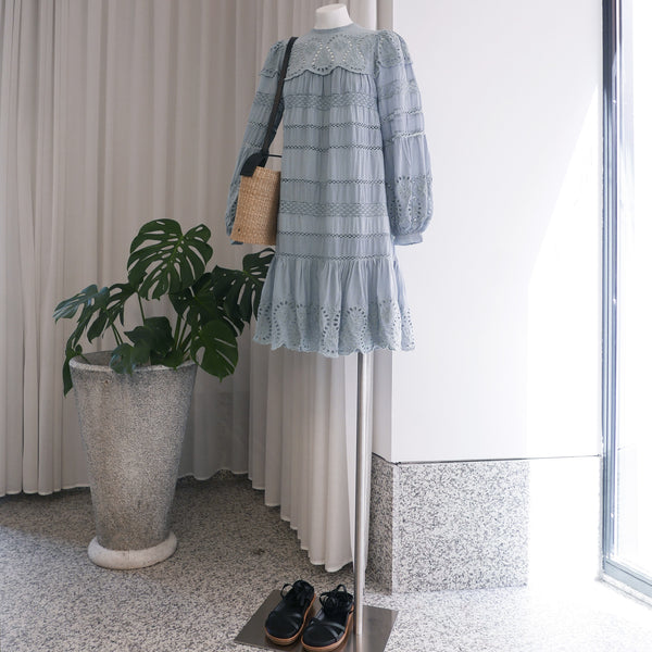 Marina Broderie Anglaise Dress in Glacier