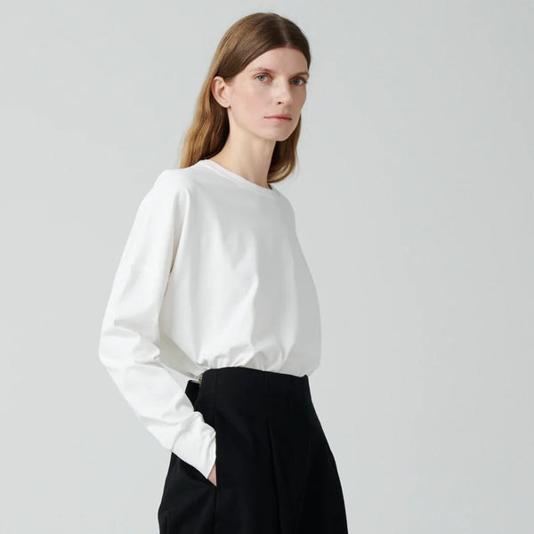 Loop Mercerized Long Sleeve Cotton T-Shirt in White